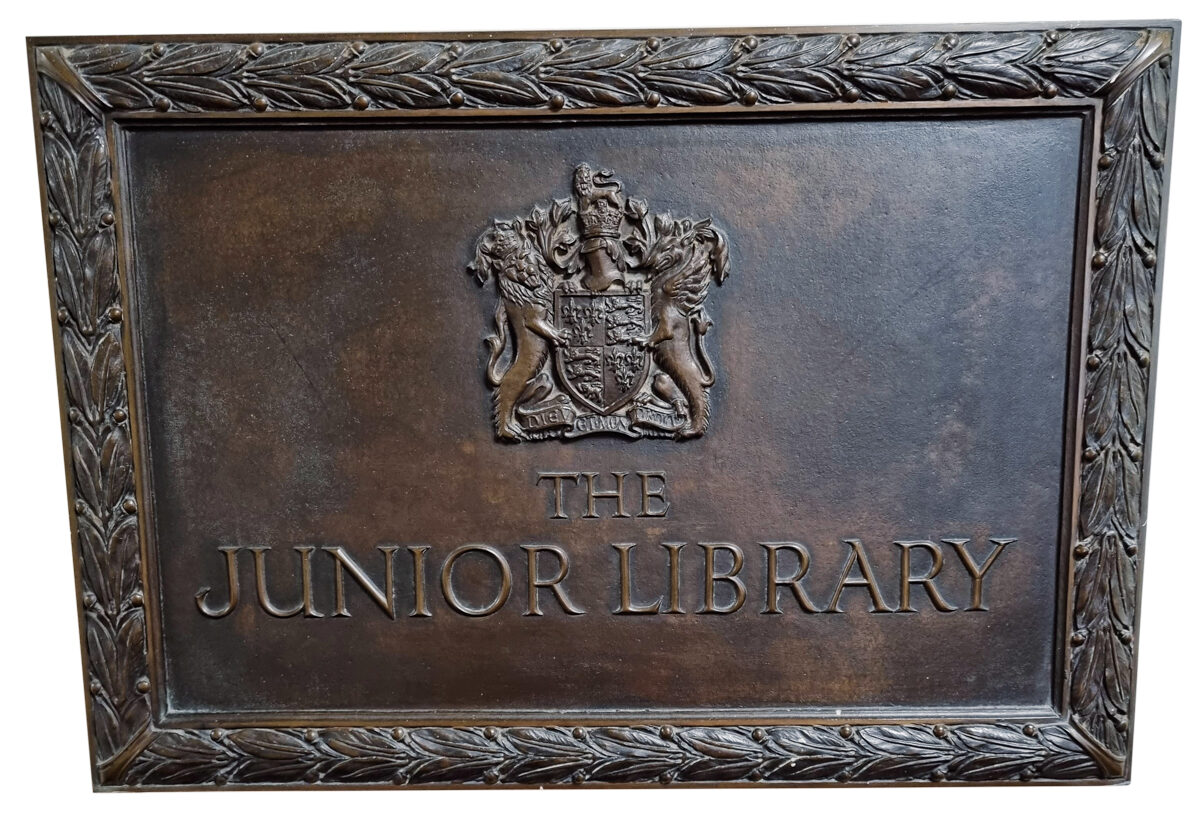 a picture of the junior library plaque