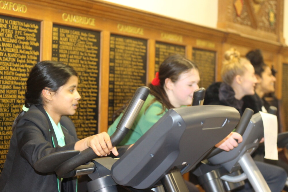 A shot of girls on spin bikes for Sport Relief Success